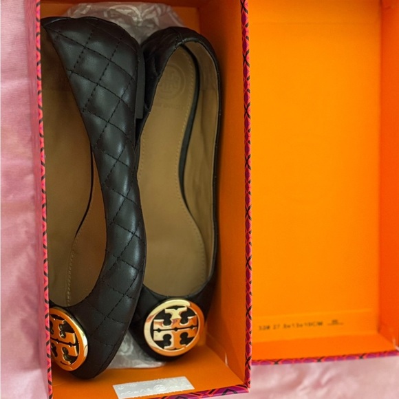 Tory Burch Shoes - Tory Burch Black Quilted Loafers with Gold Emblem